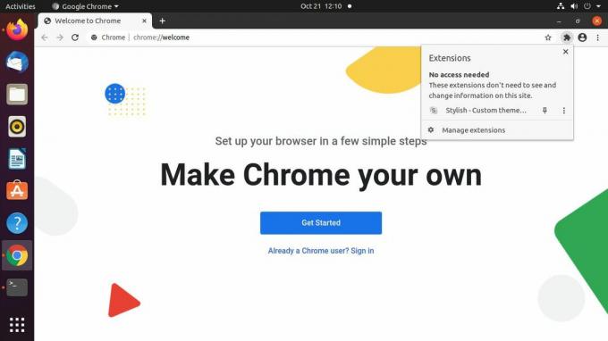 Google Chrome paplašinājumu izvēlne
