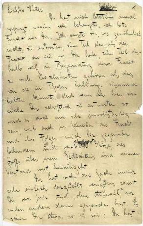 Kafkas grāmatas “Vēstule tēvam” pirmā lappuse.