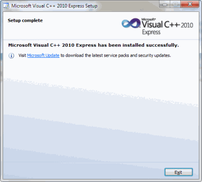 Visual C ++ 2010 Express ir veiksmīgi instalēts