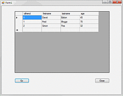 C # lietojumprogrammas ekrānuzņēmums, kas parāda SQLite datus