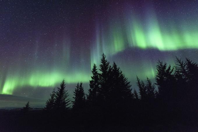 Līnijas aurorā seko Zemes magnētiskā lauka līnijām.