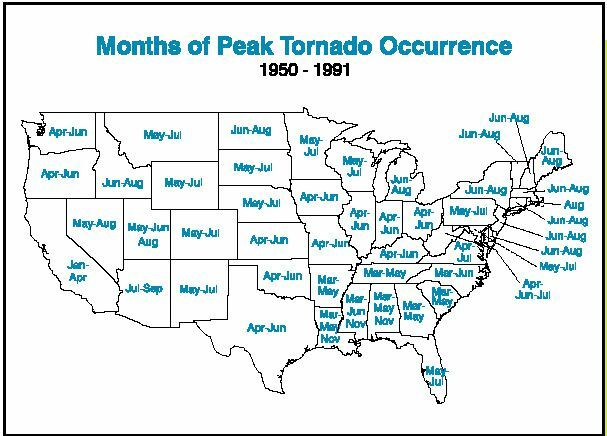 Tornado maksimālie mēneši pa valstīm