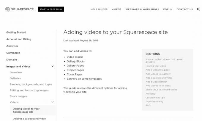 Videoklipu pievienošana vietnes Squarespace vietnei