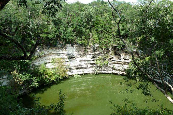 Dziļi zaļā upurkase Chichén Itzá