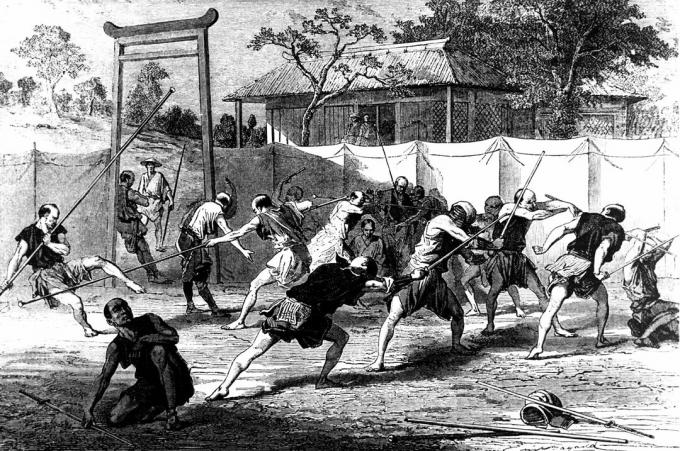 Ilustrācija par samuraju apmācītajiem darbiem Satsuma sacelšanās laikā
