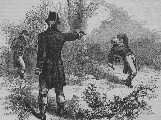 Viceprezidents Ārons Burrs duelī 1804. gada 11. jūlijā nogalināja bijušo Valsts kases sekretāru Aleksandru Hamiltonu.