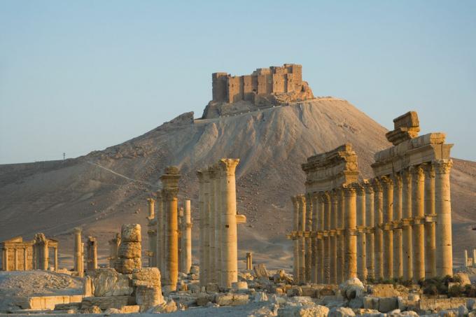 Qala'at ibn Maan paveras skats uz Palmyra Lielo koloniju Sīrijā