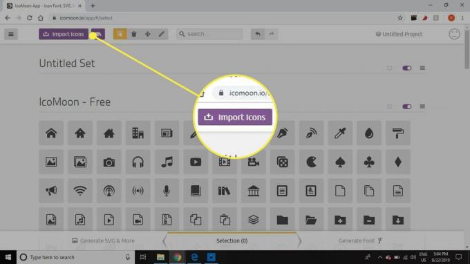 Icomoon poga Importēt ikonas